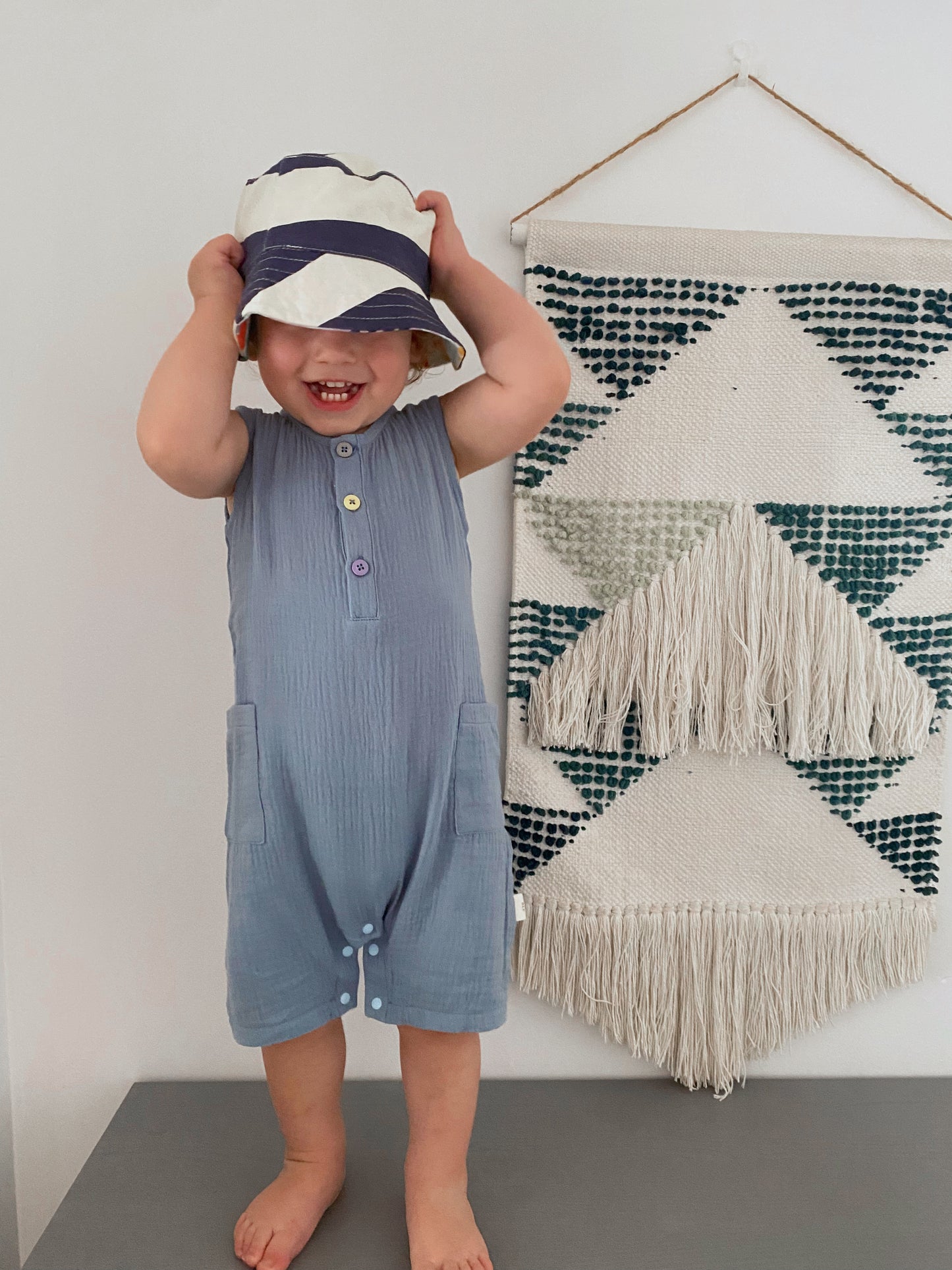 Sleeveless Organic Cotton Romper Periwinkle