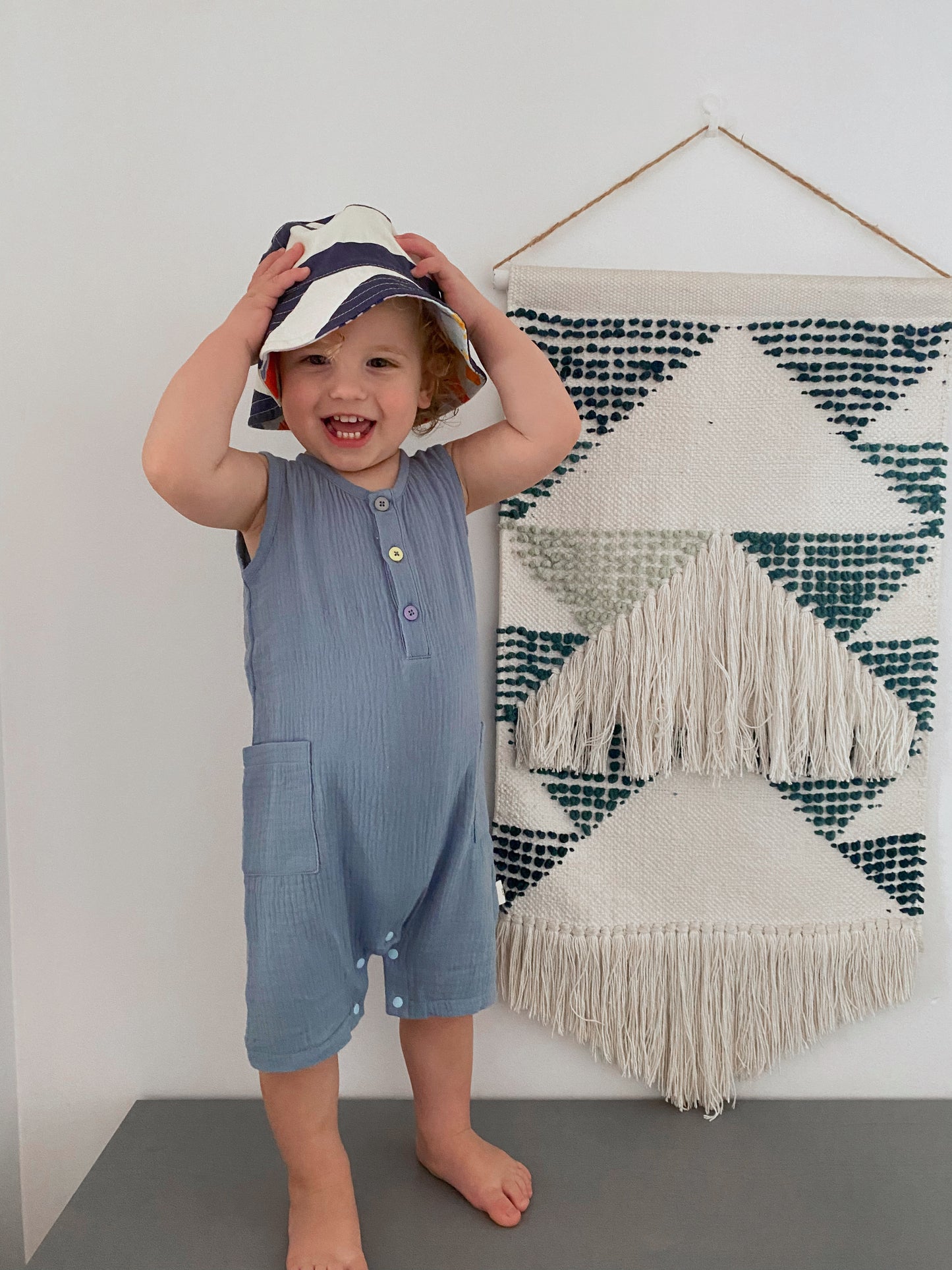 Sleeveless Organic Cotton Romper Periwinkle