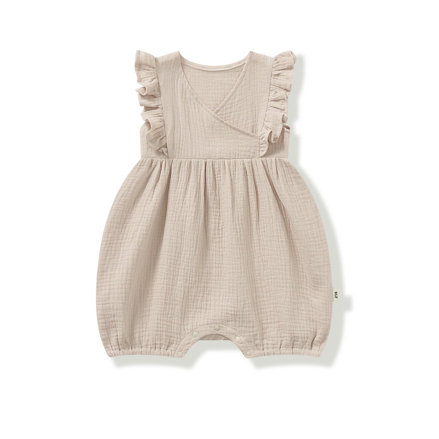 Frilled Sleeveless Organic Cotton Romper Dusty Nude