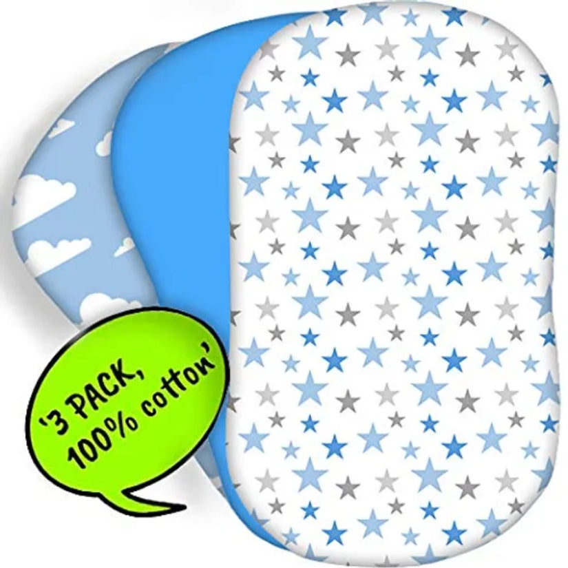 3-Pack Moses Basket Sheets (Blue)