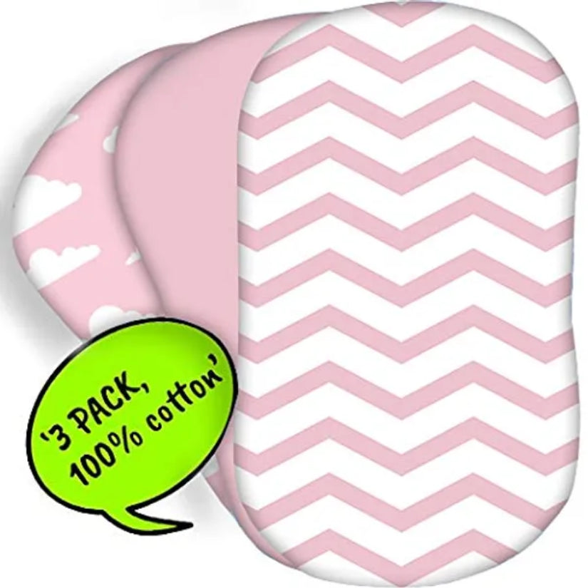 3-Pack Moses Basket Sheets (Pink)
