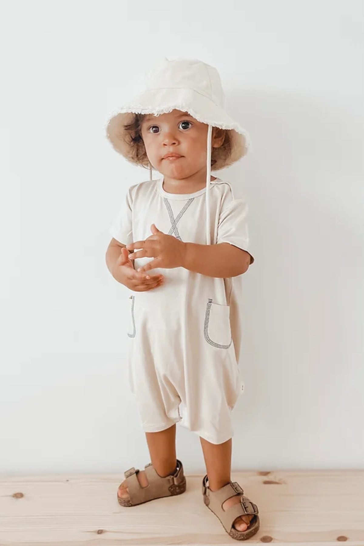 Bamboo Sailor Short Romper - Latte