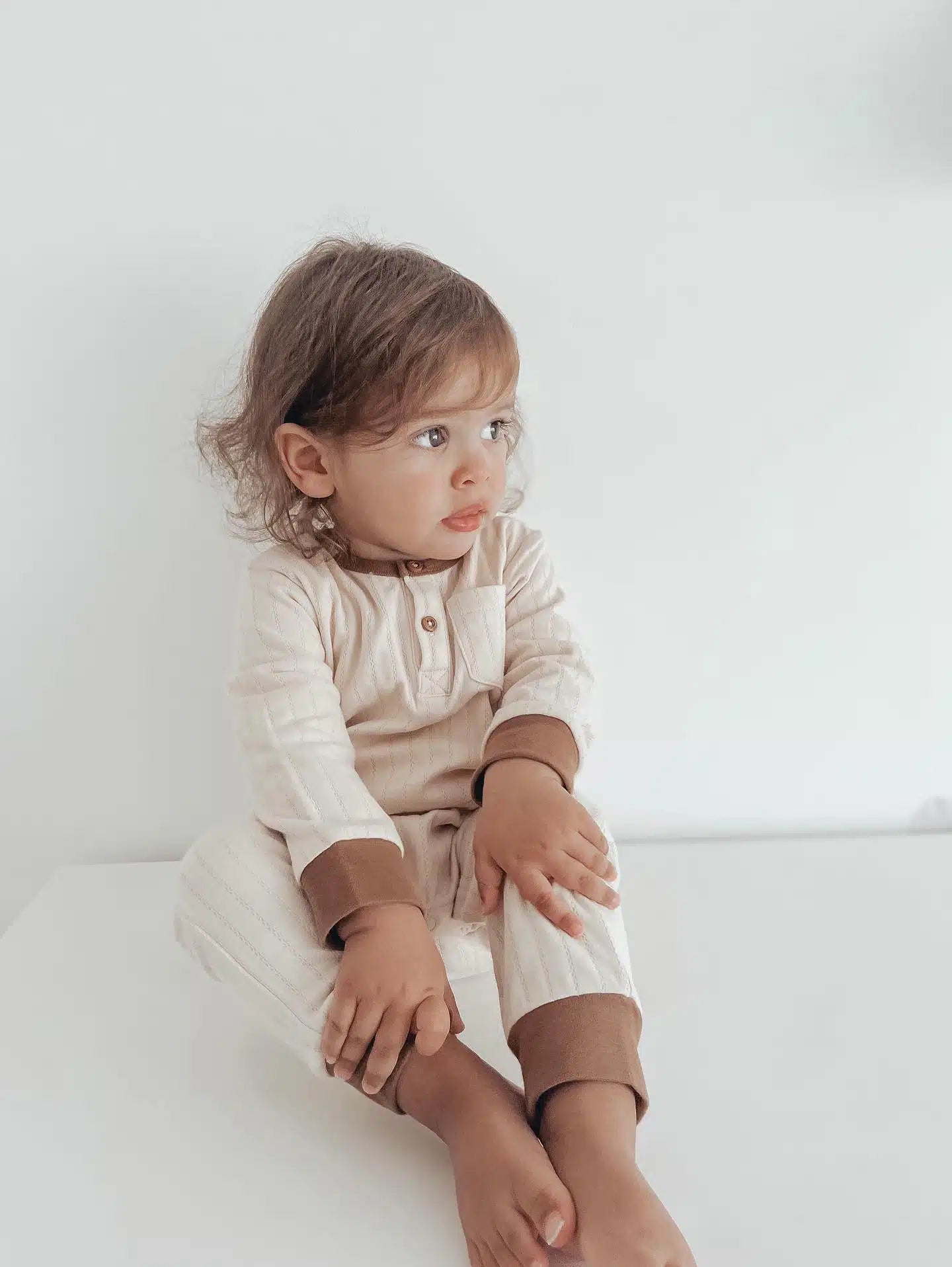 Organic Cotton Jaquard Romper (Vanilla and Chocolate)