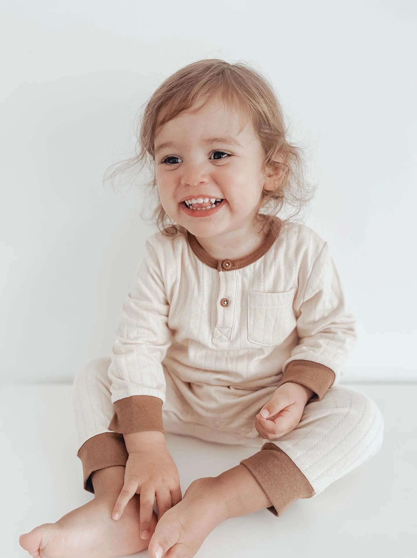 Organic Cotton Jaquard Romper (Vanilla and Chocolate)