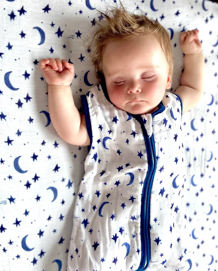 Premium Bamboo Muslin Cotbed Sheet in Midnight – BearsLittleFish