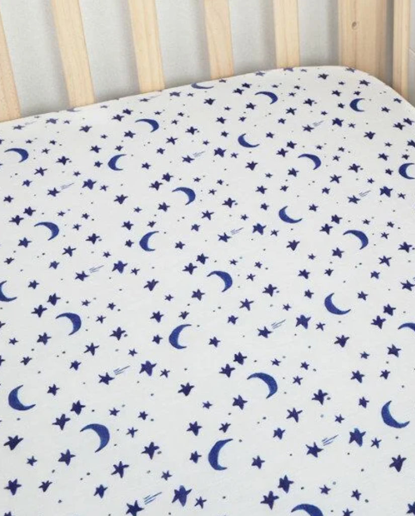 Premium Bamboo Muslin Cotbed Sheet in Midnight